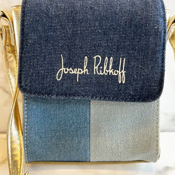 Joseph Ribkoff mini bag denim & gold crossbody purse - Picture 1 of 6